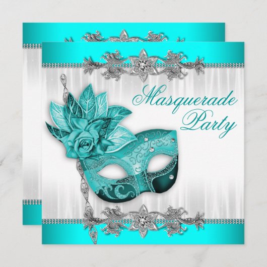 Mooie turquoise blauwe Masquerade partij Kaart (Voorkant / Achterkant)