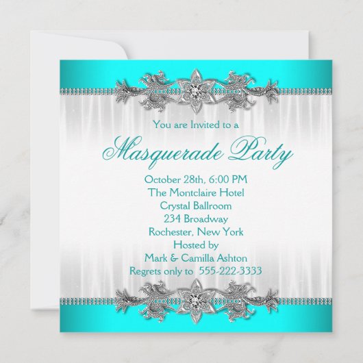 Mooie turquoise blauwe Masquerade partij Kaart (Achterkant)