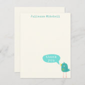 Mooie Turquoise Blauwe Vogel Aangepaste Naam Bedankkaart (Voorkant / Achterkant)