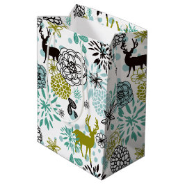 Mooie turquoise blauwgroene bloem- en herten kunst medium cadeauzakje