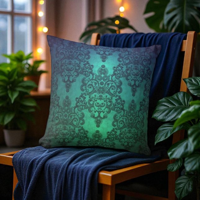 Mooie Turquoise Blauwgroene Damast Kussen (Creator heeft geüpload)