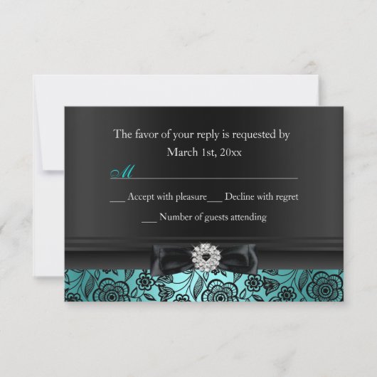Mooie Turquoise Bloem & Lint RSVP Kaartje (Voorkant)