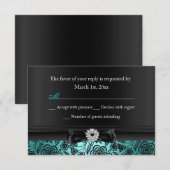 Mooie Turquoise Bloem & Lint RSVP Kaartje (Voorkant / Achterkant)