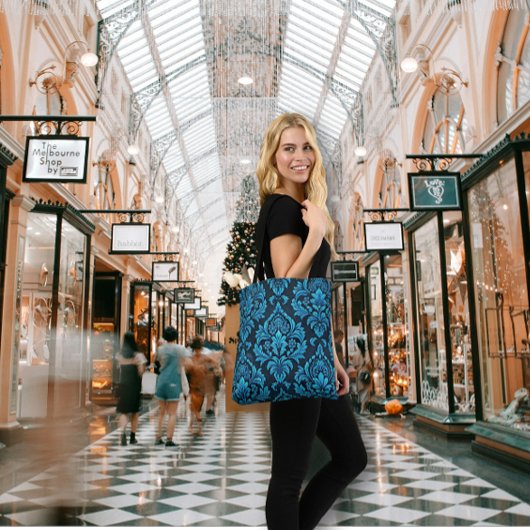 Mooie turquoise bloemenbrokaat tote bag