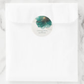 Mooie Turquoise Bloemige Gouden Bruiloft Ronde Sticker (Tas)