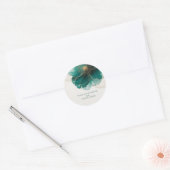 Mooie Turquoise Bloemige Gouden Bruiloft Ronde Sticker (Envelop)