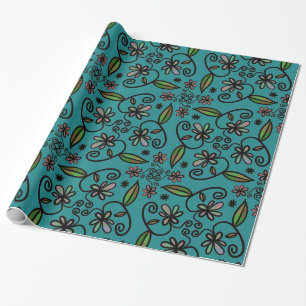 Mooie turquoise bloempatroon cadeaupapier