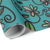 Mooie turquoise bloempatroon cadeaupapier (Rol Hoek)