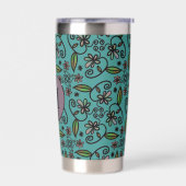 Mooie turquoise bloempatroon monogram geïsoleerde drinkbeker (Links)