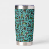 Mooie turquoise bloempatroon monogram geïsoleerde drinkbeker (Achterkant)