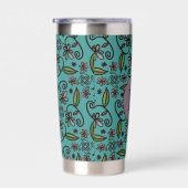 Mooie turquoise bloempatroon monogram geïsoleerde drinkbeker (Rechts)