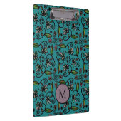 Mooie turquoise bloempatroon monogram klembord (Rechts)