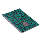 Mooie turquoise bloempatroon monogram notitieboek (Rechterzijde)