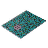 Mooie turquoise bloempatroon monogram notitieboek (Linkerzijde)