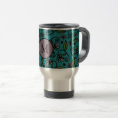 Mooie turquoise bloempatroon monogram reisbeker (Voorkant rechts)