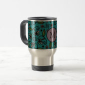 Mooie turquoise bloempatroon monogram reisbeker (Voorkant links)
