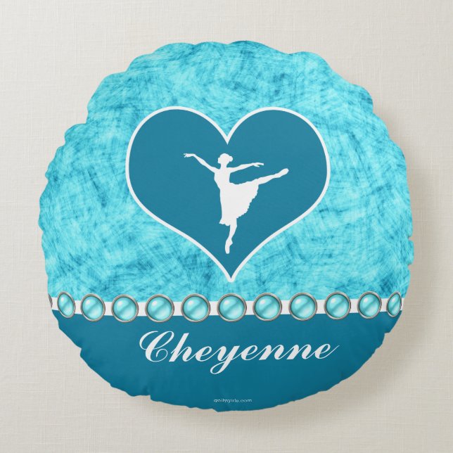 Mooie Turquoise Dancer met Monogram Rond Kussen (Voorkant)