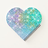 Mooie turquoise eenhoorn namaak glitters monogram  notitieboek (Achterkant)