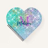 Mooie turquoise eenhoorn namaak glitters monogram  notitieboek (Voorkant)
