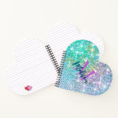 Mooie turquoise eenhoorn namaak glitters monogram  notitieboek (Binnen)