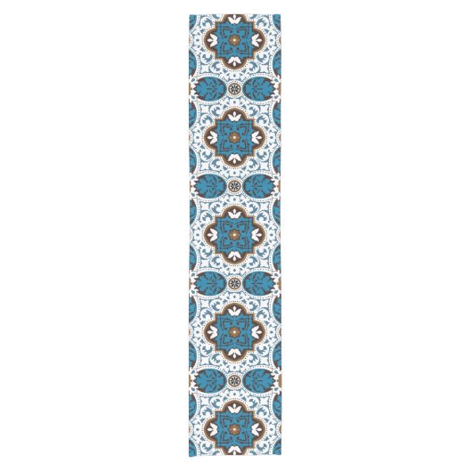 💙 mooie turquoise en brown Azulejos, V  Korte Tafelloper (Voorkant)