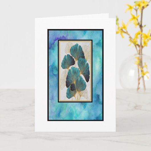 Mooie turquoise en gouden bloemengroetkaart kaart (Gele Bloem)