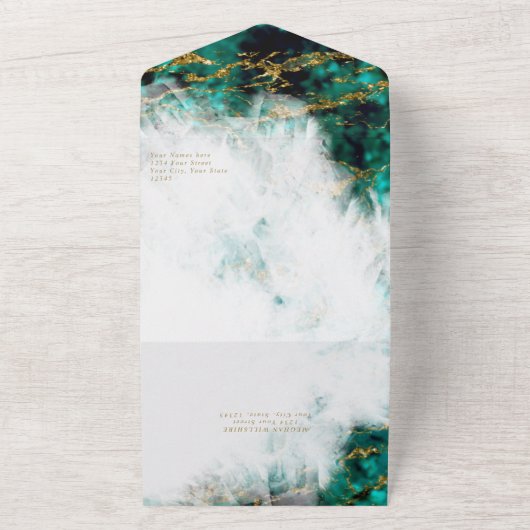 Mooie turquoise en kristalgeode all in one uitnodiging (Buitenkant)