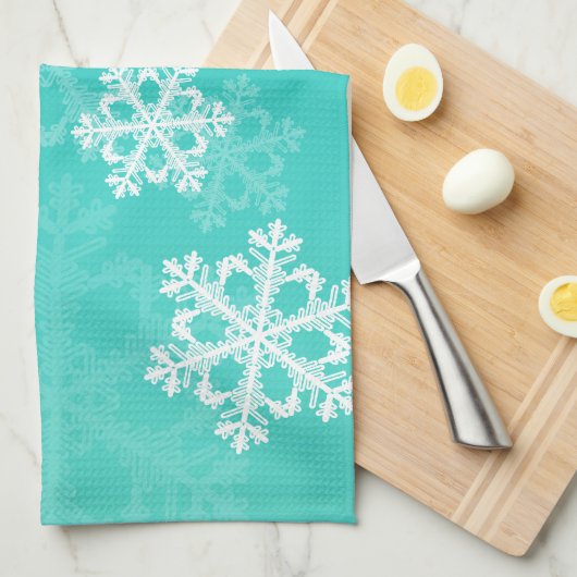 Mooie turquoise en witte Kerstsneeuwvlokken Theedoek (Quarter Fold)