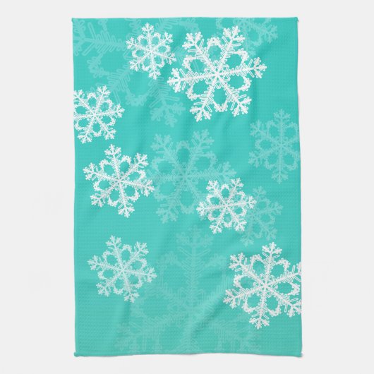 Mooie turquoise en witte Kerstsneeuwvlokken Theedoek (Verticaal)