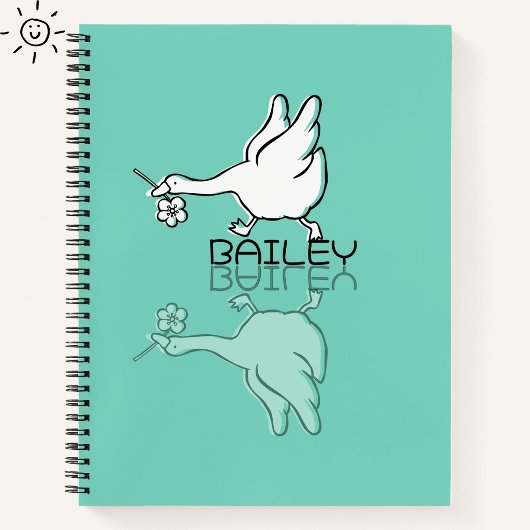 Mooie Turquoise Gans Reflectie Doodle Aangepaste N Notitieboek