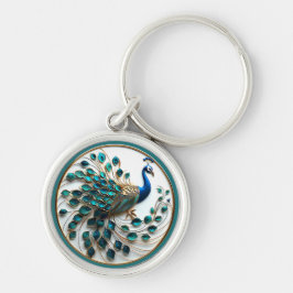 Mooie turquoise gouden pauw sleutelhanger