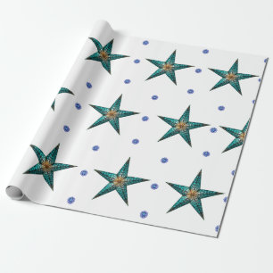 Mooie Turquoise Holiday Star op wit Cadeaupapier