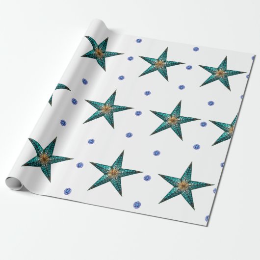 Mooie Turquoise Holiday Star op wit Cadeaupapier (Uitgerold)
