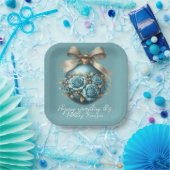 Mooie Turquoise Kerstbal Rozen Sneeuwval Papieren Bordje (Feest)