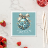Mooie Turquoise Kerstbal Rozen Sneeuwval Servet (Insitu)