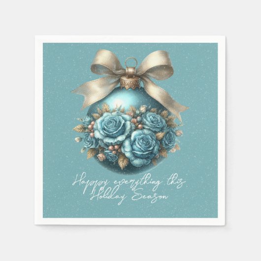Mooie Turquoise Kerstbal Rozen Sneeuwval Servet (Voorkant)