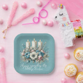 Mooie turquoise kerstbloemen kaarsen papieren bordje (Feest)