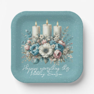 Mooie turquoise kerstbloemen kaarsen papieren bordje