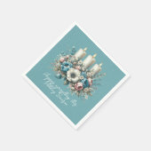 Mooie turquoise kerstbloemen kaarsen servet (Hoek)