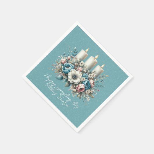 Mooie turquoise kerstbloemen kaarsen servet (Hoek)