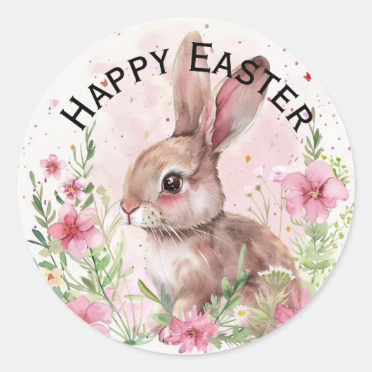 Mooie turquoise konijn happy Pasen stickers (Voorkant)