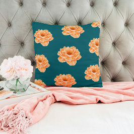 Mooie turquoise levendige perzikachtige bloemen ku kussen