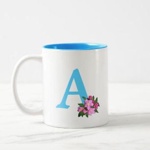 Mooie turquoise monogram met appelbloesem tweekleurige koffiemok