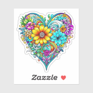 Mooie Turquoise Paarse Bloemhart   Valentijnsdag Sticker