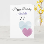 Mooie turquoise & paarse waterverf harten 13e verj kaart (Gele Bloem)