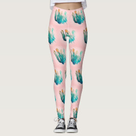 Mooie Turquoise Roze Cactus Patroon Leggings