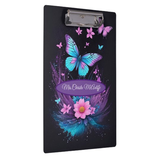 Mooie turquoise roze schattige vlinder bloemen klembord (Rechts)