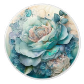 Mooie  turquoise Rozen Keramische Knop (Voorkant)