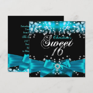 Mooie turquoise strik met sprankelende Sweet Sixte Kaart