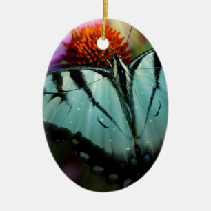 Mooie Turquoise Swallowtail Butterfly Keramisch Ornament